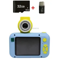 X101 Mini Hd Lens Reversible Child Camera, Color Blue32GCard Reader