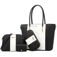 20822 4 in 1 Fashion Diagonal Handbags Pu Large-Capacity BagBlack White