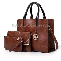 3 in 1 Leather Women Large Tote Bags Shoulder Bag Messenger PurseBrown