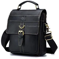 Bull Captain 302 First-Layer Cowhide Men Casual Shoulder Bag Leather Retro BriefcaseObsmetrical Black