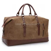 Canvas Leather Men Travel Bags Carry on Luggage Duffel Handbag TravelCoffee