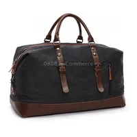 Canvas Leather Men Travel Bags Carry on Luggage Duffel Handbag TravelBlack