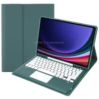 For Samsung Galaxy Tab S9 Fe A810B-A Touch Pad Detachable Bluetooth Keyboard Leather Tablet CaseDark Green