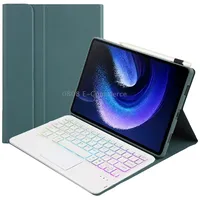 For Xiaomi Pad 6 / Pro A0N7-As Lambskin Texture Ultra-Thin Backlight Bluetooth Keyboard Leather Case with TouchpadDark Green