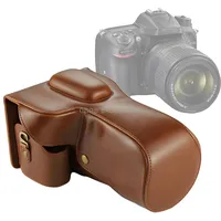 Full Body Camera Pu Leather Case Bag for Nikon D7200 / D7100 D7000 18-200 18-140Mm Lens Brown