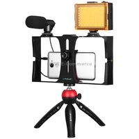 Puluz 4 in 1 Vlogging Live Broadcast Led Selfie Light Smartphone Video Rig Kits with Microphone  Tripod Mount Cold Shoe Head for iPhone, Galaxy, Huawei, Xiaomi, Htc, Lg, Google, and Other SmartphonesRed