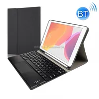 Rk102C Detachable Magnetic Plastic Bluetooth Keyboard with Touchpad  Silk Pattern Tpu Tablet Case for iPad 10.2, Pen Slot BracketBlack