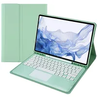 T800B-A Touch Pad Detachable Bluetooth Keyboard Leather Tablet Case For Samsung Galaxy Tab S8/S7/S7 FeMint Green