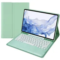 T800B Pen Slot Detachable Bluetooth Keyboard Leather Tablet Case For Samsung Galaxy Tab S8/S7/S7 FeMint Green