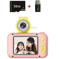X101 Mini Hd Lens Reversible Child Camera, Color Pink32GCard Reader