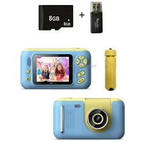 2.4 Inch Children Hd Reversible Photo Slr Camera, Color Yellow Blue  8G Memory Card Reader