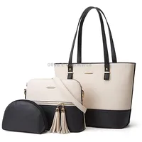 3 in 1 Fashion Simple Lady Diagonal Large Capacity Handbag Letter BagWhite  Black