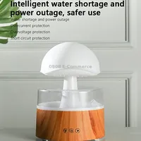 500Ml Rain Humidifier Mushroom Cloud Colorful Night Lamp Aromatherapy Machine With Remote Control, Style Usb Direct PlugWood Grain