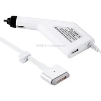 85W 20V 4.25A 5 Pin T Style Magsafe 2 Car Charger with 1 Usb Port for Apple Macbook A1398 / A1424 Mc975 Mc976 Me664 Me665, Length 1.7M White