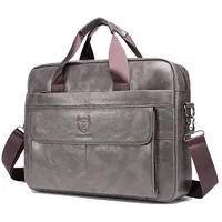 Bull Captain 046 Men Leather Briefcase First-Layer Cowhide Computer HandbagIron Gray