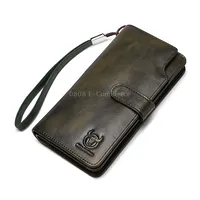 Bull Captain 028 Man Leather Long Buckle Wallet Retro Cowhide Multi-Function Green
