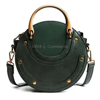 Circular Scrub Pu Leather Women Bags Retro Handbag Shoulder Mini BagGreen