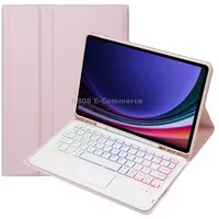 For Samsung Galaxy Tab S9 Fe Candy Color Touch Backlight Bluetooth Keyboard Leather Tablet Case with Pen HolderPink