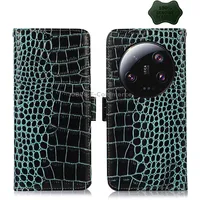 For Xiaomi 13 Ultra Crocodile Top Layer Cowhide Leather Phone CaseGreen