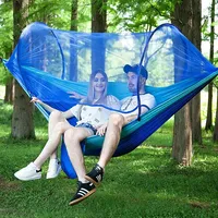 Portable Outdoor Camping Full-Automatic Nylon Parachute Hammock with Mosquito Nets, Size  250 x 120Cm Dark Blue Baby