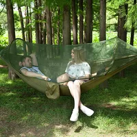Portable Outdoor Camping Full-Automatic Nylon Parachute Hammock with Mosquito Nets, Size  290 x 140Cm Army Green