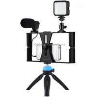 Puluz 4 in 1 Vlogging Live Broadcast Led Selfie Fill Light Smartphone Video Rig Kits with Microphone  Tripod Mount Cold Shoe Head for iPhone, Galaxy, Huawei, Xiaomi, Htc, Lg, Google, and Other Smartphones Blue
