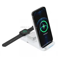 V8 3 in 1 Folding Portable Mobile Phone Watch Multi-Function Charging Stand Wireless Charger for iPhones  Apple Airpods White