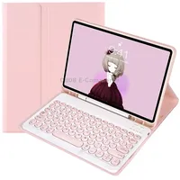 Ya700B Candy Color Skin Feel Texture Round Keycap Bluetooth Keyboard Leather Case For Samsung Galaxy Tab S8 11 inch Sm-X700 / Sm-X706  S7 Sm-T875Pink