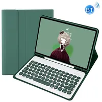 Yt11B Detachable Candy Color Skin Feel Texture Round Keycap Bluetooth Keyboard Leather Case For iPad Pro 11 inch 2020  2018Dark Green