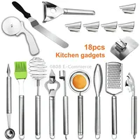 18 in 1 Kitchen Gadget Set Stainless Steel Whisk Silicone Oil Pizza Cutter