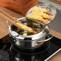 201 Stainless Steel Fryer Pot Household Temperature-Controlled Multifunctional Thickening Pot, Size24Cm