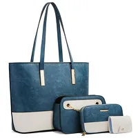 20820 4 in 1 Color-Block Messenger Handbag Large-Capacity Lady BagBlue White