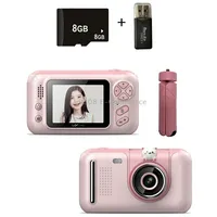 2.4 Inch Children Hd Reversible Photo Slr Camera, Color Pink  8G Memory Card Reader