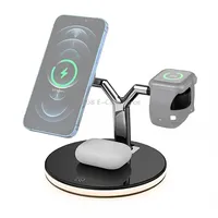 3 in 1 15W Multi-Function Magnetic Wireless Charger for Mobile Phones  Apple Watches Airpods , with Colorful Led LightBlack