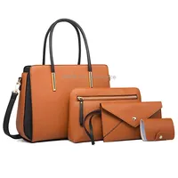 4 In 1 Fashion Color-Block Messenger Handbag Large-Capacity BagBrown