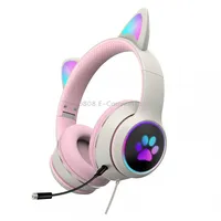 Akz-022 Usb  3.5Mm Port Cat Ear Design Foldable Led Headset with MicGrey