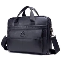 Bull Captain 046 Men Leather Briefcase First-Layer Cowhide Computer HandbagBlack