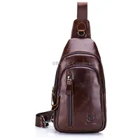 Buff Captain 100 Men Leather Crossbody Shoulder Bag First-Layer Cowhide Multi-Function Sports Casual Chest BagBrown