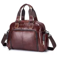 Bull Captain 0147 Leather Large Capacity Crossbody Travel Bag BriefcaseBrown