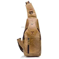 Bull Captain 019 Retro Men Leather Crossbody Shoulder Bag First-Layer Cowhide Chest Bag, Colour Yellow Brown