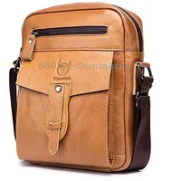 Bull Captain 053 Men Messenger Bag Cowhide Large Capacity Briefcase, Specificationsmall Yellow Brown