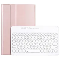 For Lenovo Pad Plus 11 inch Tb-J607F / Tab P11 Tb-J606F Yam12 Lambskin Texture Detachable Round Keycap Bluetooth Keyboard Leather Tablet Case with HolderRose Gold
