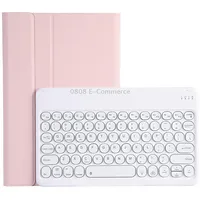 For Lenovo Pad Pro 11.5 inch 2021 Tb-J716F / Tab P11 Tb-J706F Yam13 Backlight Style Lambskin Texture Detachable Round Keycap Bluetooth Keyboard Leather Tablet Case with HolderPink