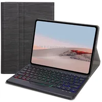 For Microsoft Surface Go 3 / 2 1 Sfgos Tri-Color Backlit Tree Texture Bluetooth Keyboard Leather CaseBlack  Black