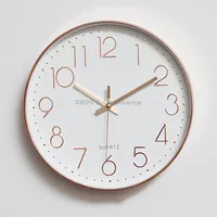 Home Office Room Modern Silent Non Ticking 12 inch Round Decorative Wall Quartz Clock Rose Gold