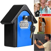 Hut Shape Password Lock Storage Box Security Wall Cabinet Safety Box, with 1 KeyBlue
