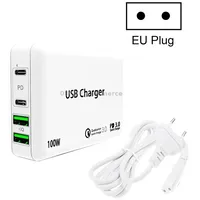 Pd 65W Dual Usb-C / Type-C  Usb 4-Port Charger with Power Cable for Apple Huawei Samsung Laptop Eu Plug