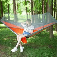 Portable Outdoor Camping Full-Automatic Nylon Parachute Hammock with Mosquito Nets, Size  250 x 120Cm Silver Gray Orange