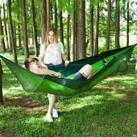 Portable Outdoor Camping Full-Automatic Nylon Parachute Hammock with Mosquito Nets, Size  290 x 140Cm Green