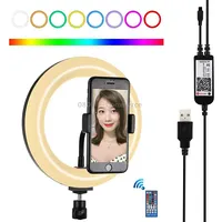 Puluz 7.9 inch 20Cm Usb Rgb Dimmable Led Dual Color Temperature Curved Light Ring Vlogging Selfie Photography Video Lights with Phone ClampBlack